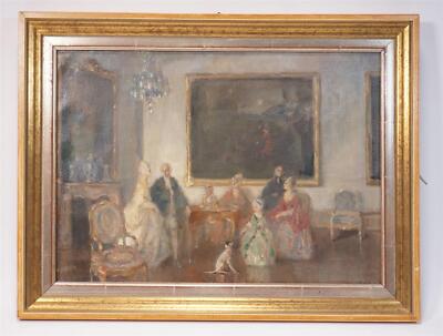 Original Walter Geffcken 1872-1950 Öl Gemälde Rokoko Adel Gesellschaft Personen