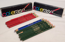 Faber-Castell Col-Erase Pencils 7 Carmine Red, 9 Green, 2 Blue - Some Sharpened
