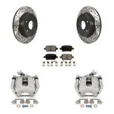 Rear Brake Caliper Drill Slotted Rotor Semi-Metallic Pad Kit For Chevrolet Cruze