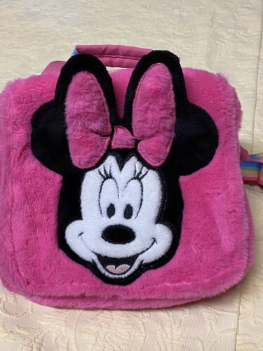DISNEY STORE MINNIE MOUSE PINK BACKPACK / POUCH PLUSH 11" X 11" PERSONALIZE TAG - Afbeelding 1 van 8