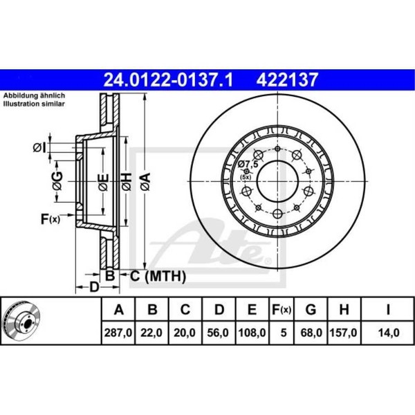 ATE 2X Bremsscheibe Vorne 2870 BelüFtet FüR Volvo 940 944 740 744 945-image