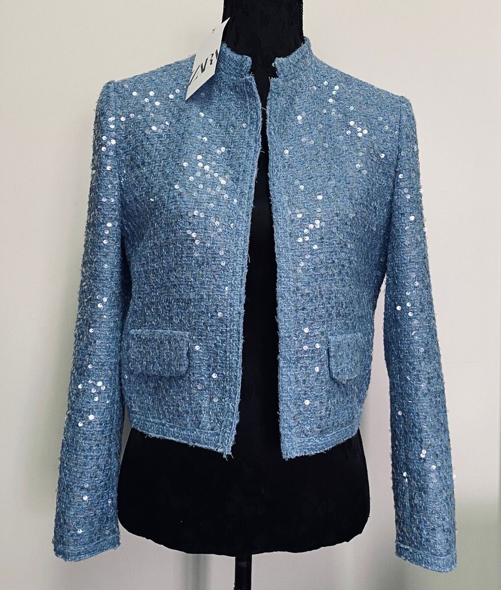 ZARA ZW COLLECTION SEQUIN JACKET LIGHT BLUE SS24 SIZES XS-XL ZARA ZW COLLECTION SEQUIN JACKET LIGHT BLUE SS24 SIZES XS-XL