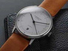 NEW GERMAN STERNGLAS NAOS XL SAPHIRE CRYSTAL Watch, White Face 42mm, Tan Band