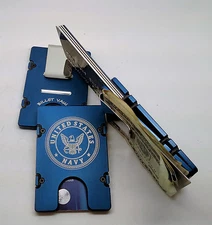 United States Navy,  Aluminum Wallet/Credit Card Holder, RFID Protection, Blue