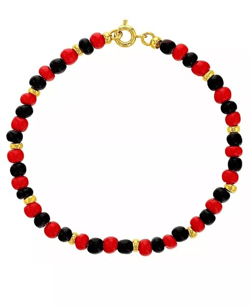 Alternate view of 18k Gold Plated Evil Eye Protection Red Black Simulated Azabache Bracelet 7.5”