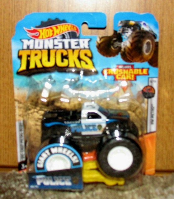 Hot Wheels MONSTER JAM POLICE Truck New Diecast Toy w/ Crushable Car