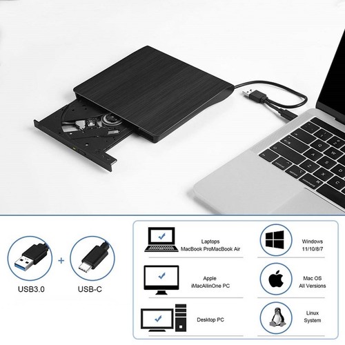 External Drive USB CD RW DVD ROM Writer Burner Reader Player For PC Mac Windows - Picture 11 of 53