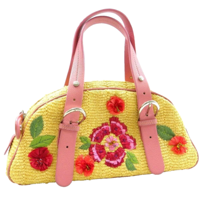 CHRISTIAN DIOR Mini Boston Bag Floral Straw Pink Women's | eBay