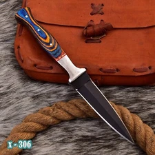 9”EDC HANDMADE DAMASCUS STEEL HUNTING SURVIVAL DAGGER KNIFE Double Edged x306