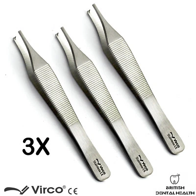 VIRCO UK 3X Rat Toothed Dissecting Tissue Forceps Bishop-Harman Adson Tweezers
