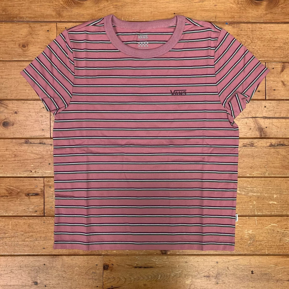 Brand New Womens Vans Striped Baby Base T shirt Mesa Rosa Small eBay