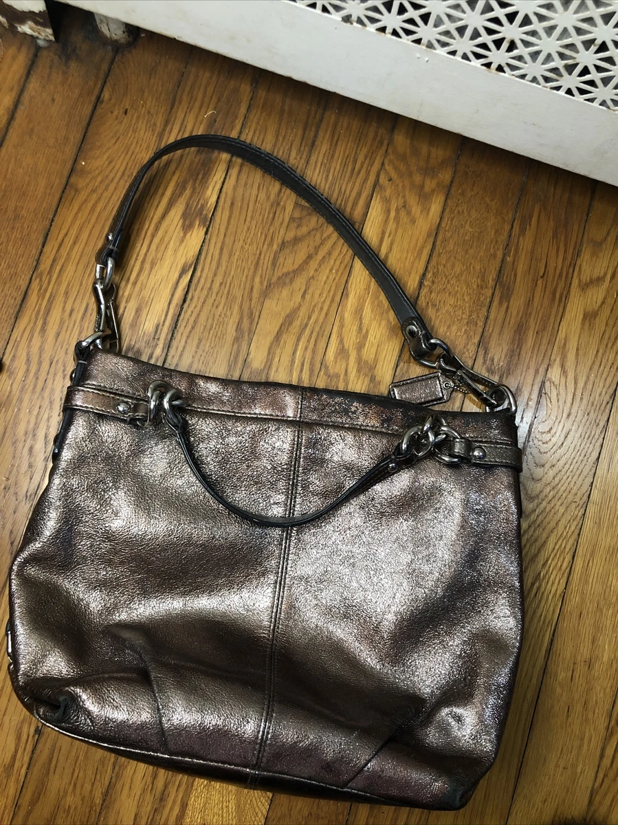 COACH F17165 Brooke Convertible Pinkish Pewter Metallic Leather Hobo Bag