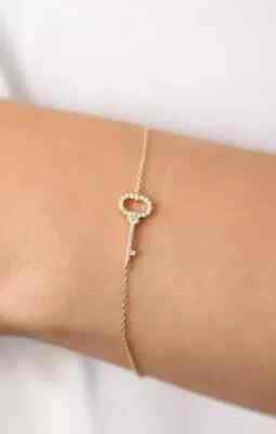 3Ct Round Cut Simulated Diamond Pretty Key Chain Bracelet 14K Yellow Gold Plated