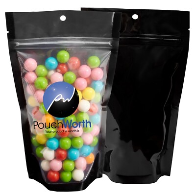 100 pcs Clear/Black Mylar 5''x8.5'' Stand Up Pouch Zip Lock Smell Proof Bags