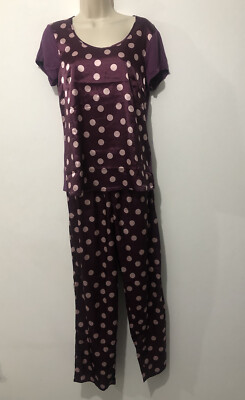 Lipsy Jersey Satin Polka Dots Pyjamas Set Top Trousers UK 10