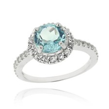 925 Silver 3.5ct Blue  White Topaz Round Ring