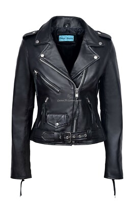 Damen Valentines schwarz Brando Lederjacke Biker Style tailliert Napa Jacket MBF