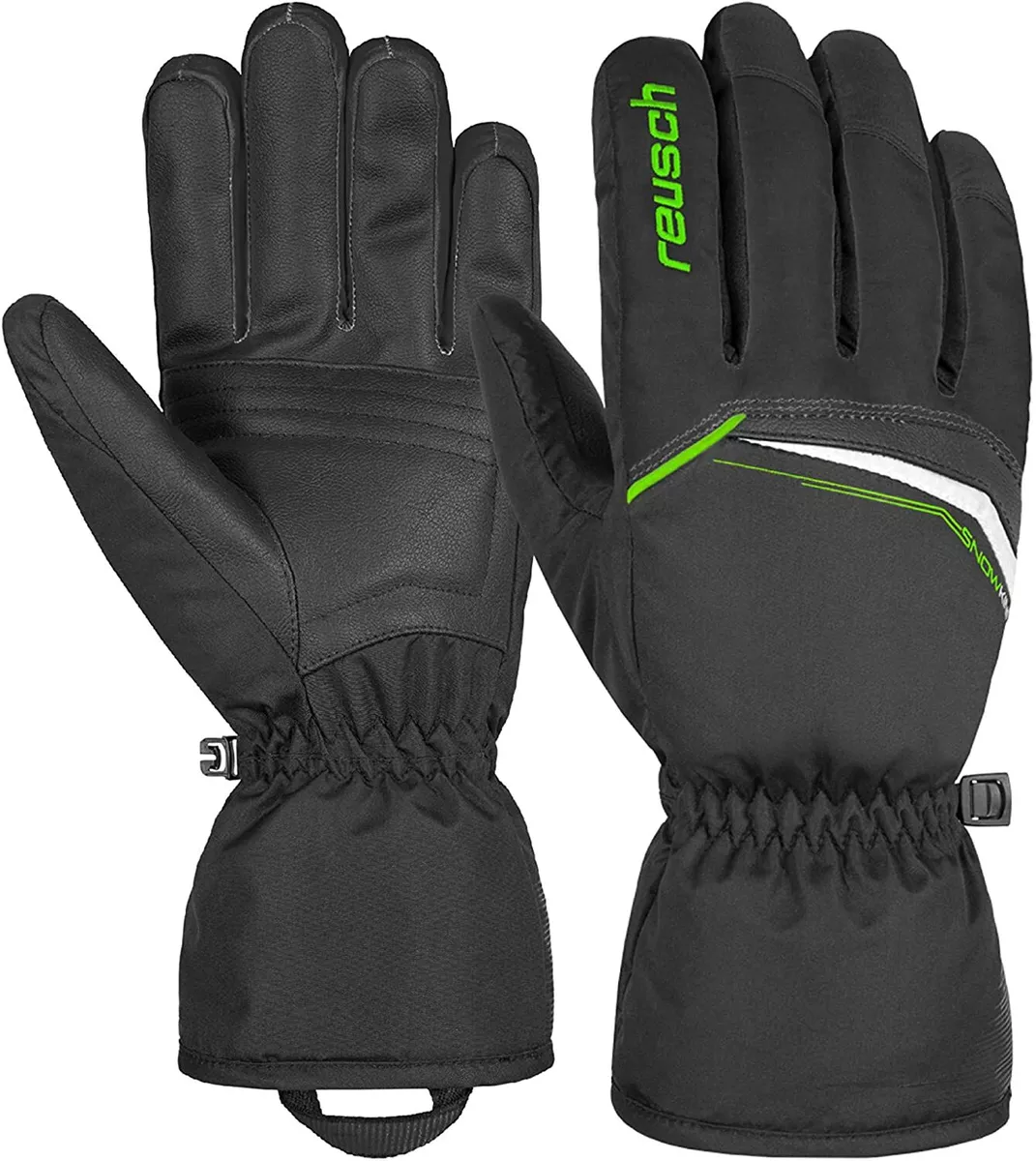 Men's Black Green Snow Ski Gloves, REUSCH Ski Gloves, Snow King, 4801198