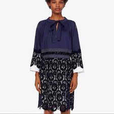 Tory Burch Adelaide Dress Runway 2018 Blu Notte Lace Knee Length Navy S