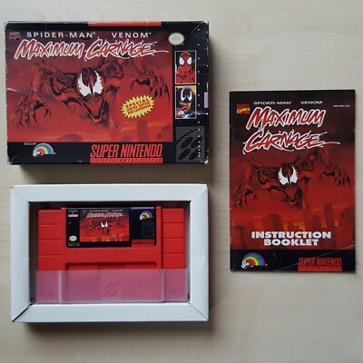 SNES Spider-Man Venom Maximum Carnage in OVP Anleitung NTSC US Version ROT RED