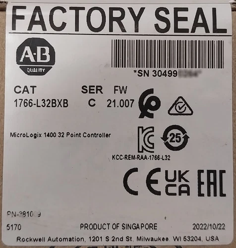 Sealed Pack Allen-Bradley 1766-L32BXB Ser C MicroLogix 1400 32 Point Controller - Picture 1 of 2