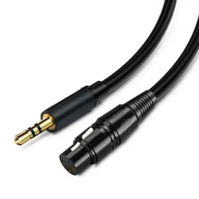 Câble XLR Femelle Vers Jack 3.5mm Mâle Stéréo Plaqué Or - 2 mètres - Noir - Photo 1/4
