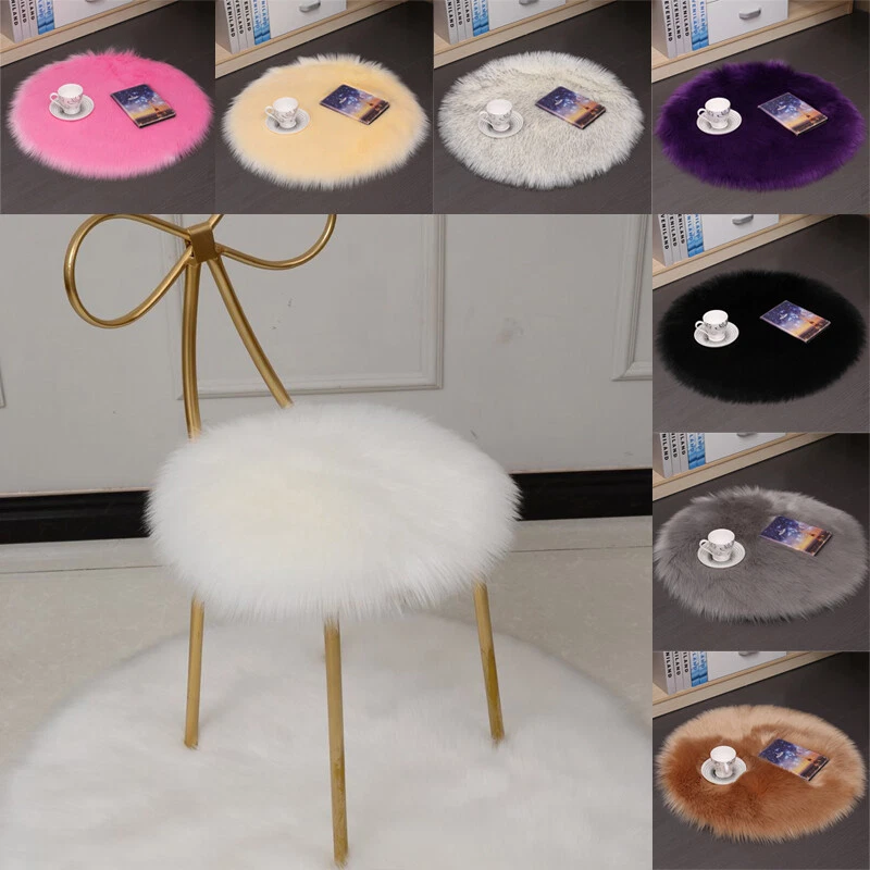 Faux Fur Wool Cushion Round Plush Chair Seat Pad Carpet Home