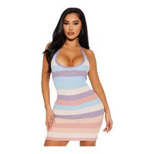 Fashion Nova Multicolor Halter Striped Knit Mini Dress Size Medium