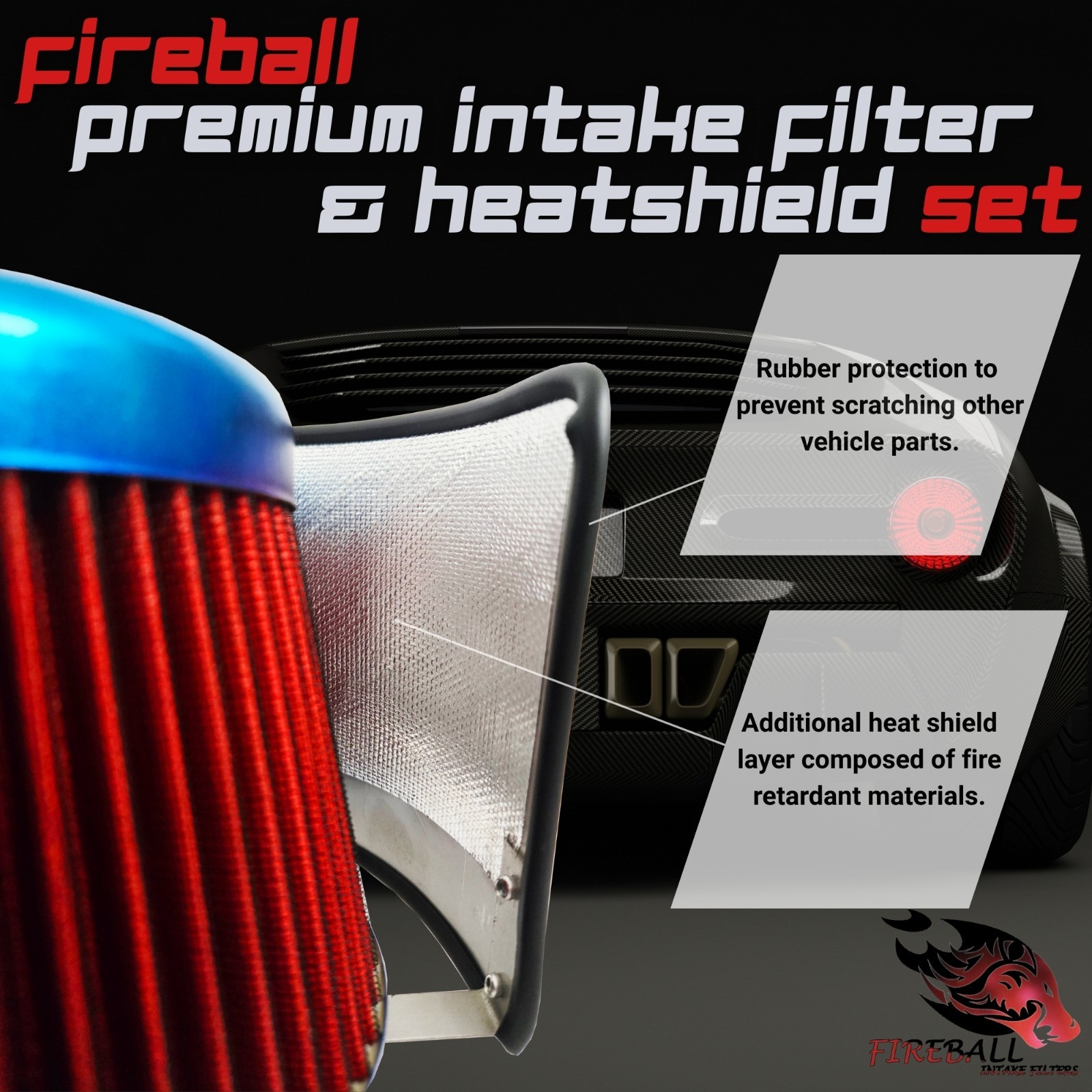 Reusable Cold Air Intake Filter and Heat Shield Kit Universal for Maserati