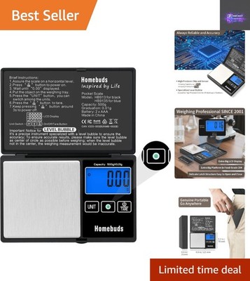 Tragbare Taschenwaage 500g Kapazität mit hintergrundbeleuchtetem LCD und Wasserwaage Blase - Schwarz