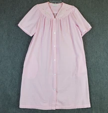 Miss Elaine Robe Medium House Dress Pink Gingham Short Sleeve Pockets