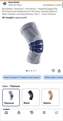 GENUINE Size 1 - Bauerfeind GenuTrain Knee Support Brace - Titanium Color