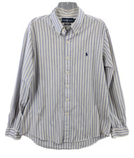 Ralph Lauren Custom Fit Men's Dress Shirt Striped Blue Horse Size Large
