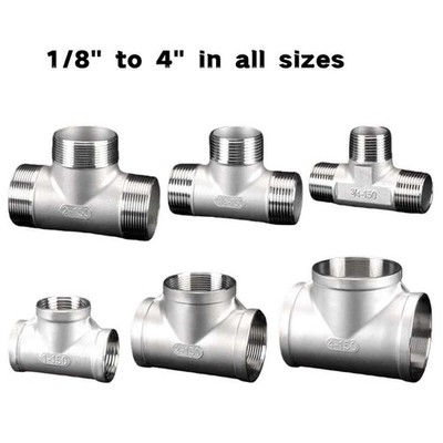 Stainless T Shaped Tee Steel Fitting 1/8'' to 4'' Male/Female Pipe Fitting Adapter