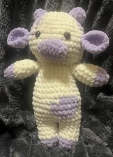 Small Soft Crochet Cow/Defect on face from being dropped in making process 9"/7"