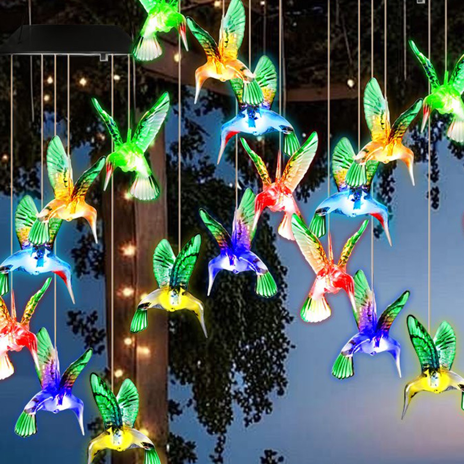 1/2pack Solar Hummingbird Wind Chime 7 Color Changing Wind Chime for Outside