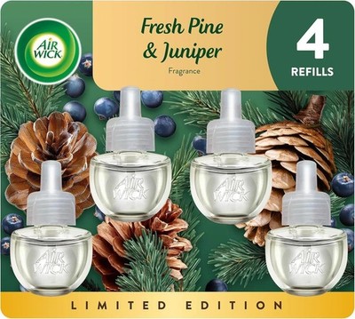 Air Wick Plug In Scented Oil Refill Essential Oils Fresh Pine & Juniper 4 ct