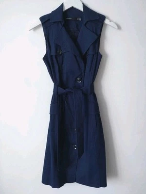 KAREN MILLEN * SIZE 8 UK NAVY BLUE LADIES COTTON BLEND SUMMER SHIRT WAIST DRESS - Image 1 of 4