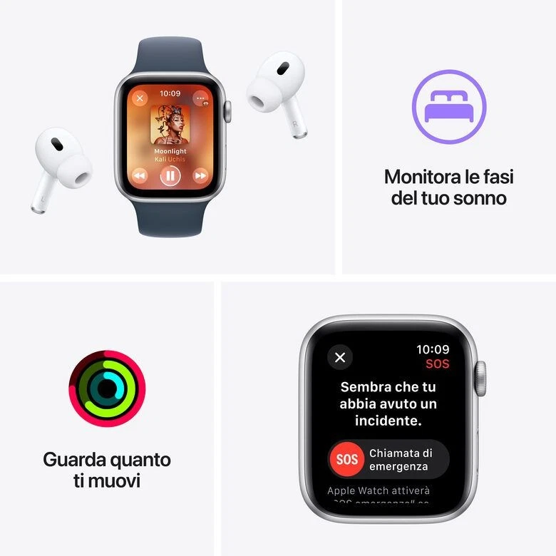 Apple Watch SE GPS + Cellular Cassa 40mm in Alluminio Argento con Cinturino Spor - Immagine 2 di 4