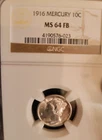 1916 P MERCURY DIME NGC MS64 FB   Full Bands  First Year Issue