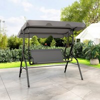 3-Seater Canopy Swing Chair Waterproof Outdoor Swing Cushioned Seat Grey
