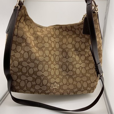 Coach Celeste Khaki Canvas & Leather Convertible Hobo Crossbody
