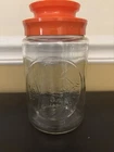 Vintage 1970’s Anchor Hocking Glass TANG Covered Bridge Jar ORANGE Lid
