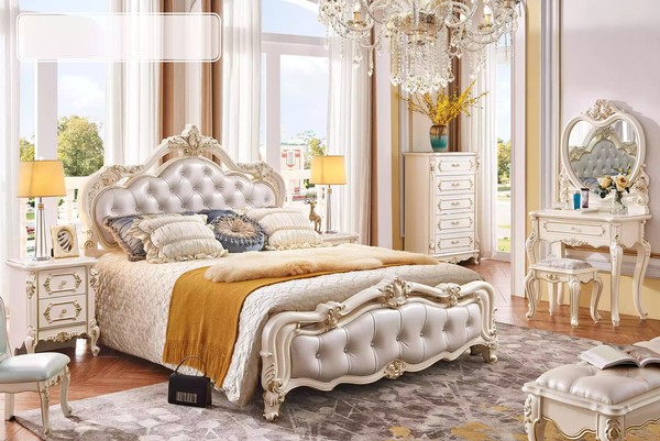 Schlafzimmer Set Bett 2X Nachttische Schminktisch Hocker Kommode 6Tlg Luxus-image