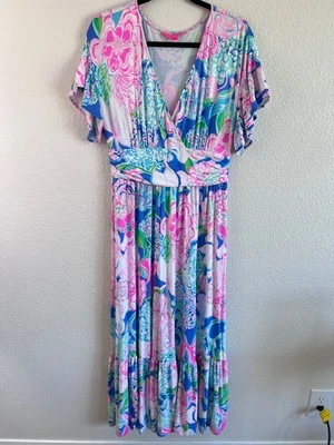 Lilly Pulitzer Jessi Midi Dress Large Peony for Your Thoughts Tiered Flutter - Image 1 of 4