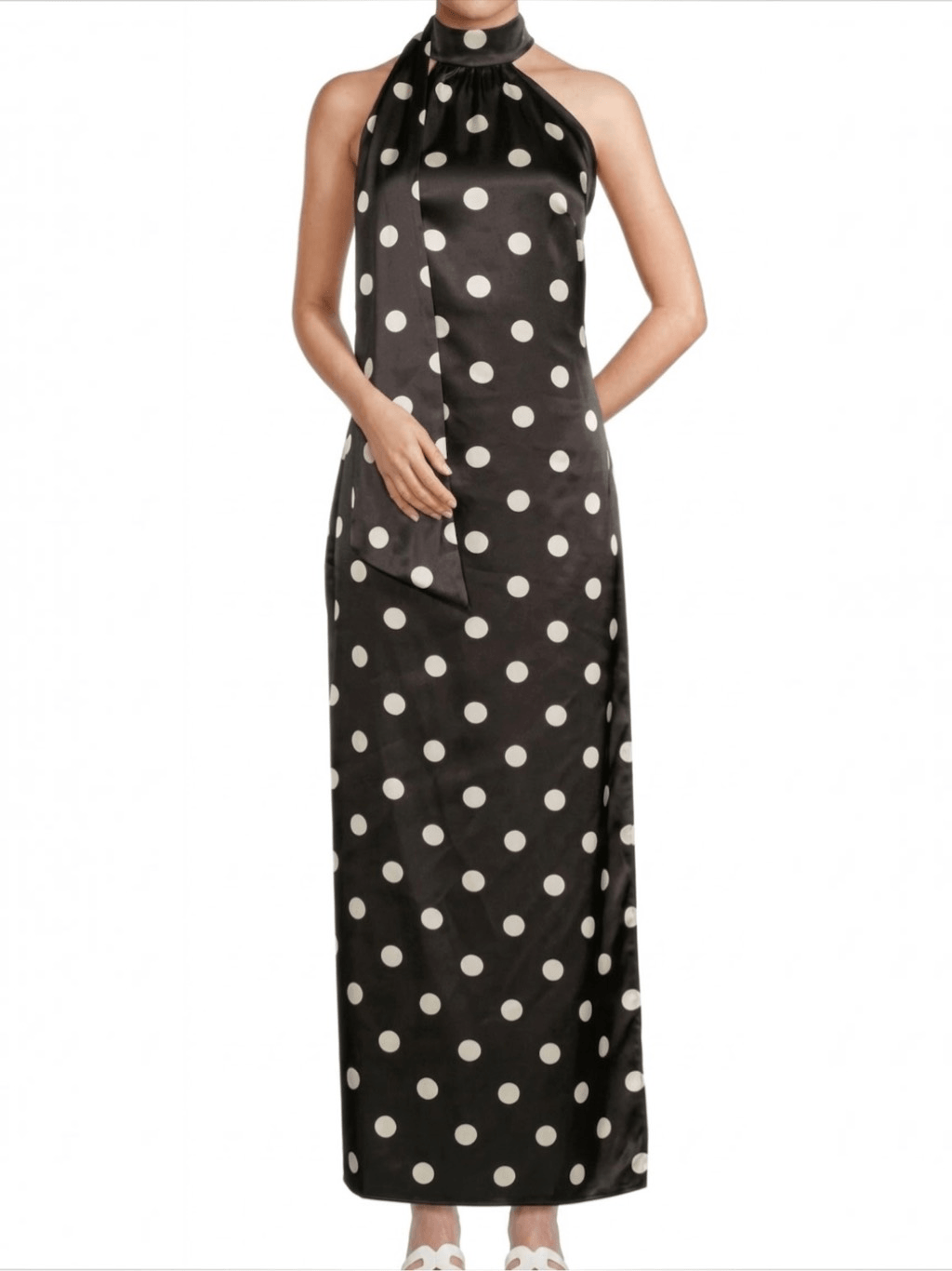Rachel Rachel Roy Black White Polka Dot Halter Tie Back Maxi Dress Slit Chic 6