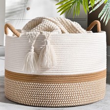 KAKAMAY Large Blanket Basket 20x13,Woven Baskets for storage Baby Laundry