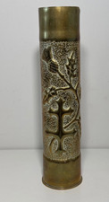 Messing Granatenhülse geschnitzt Blumenmuster Haarige Grabenkunst 1914 1918 WW1