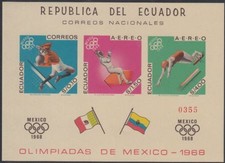 Ecuador Mi.No. Block 37B Olympic 68 Mexico, Football, Fencing, Swimming