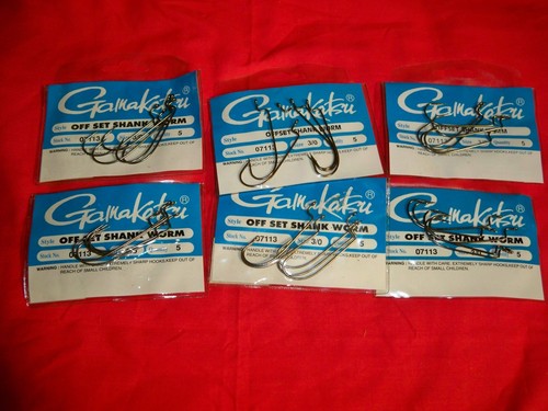 GAMAKATSU OFFSET SHANK WORM HOOKS - SIZE 3/0 - 6 PACKS TOTAL !!!